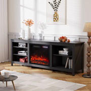 Black 70inch TV Stand Unit Cabinet with Electric Fireplace & 12 Colour LED Light