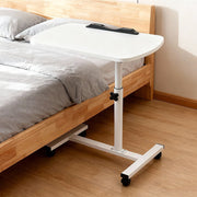Adjustable Overbed Table Over Hospital Bed Tray with Wheels for Home Use White