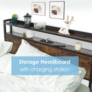 Double Size Bed Frame Metal Bed Platform LED Lights Headboard & 4 Storage Drawer