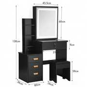 Black Dressing Table With Drawers Led Mirror Stool Makeup Desk Vanity Table Set