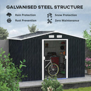 9 x 6FT Galvanised Garden Storage Shed with Sliding Door, Dark Grey