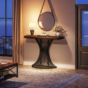 39-Inch Small Industrial Console Table Entryway Table with Geometric Metal Base