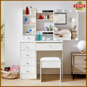 Dressing Table With Led Light, Drawers Vanity Makeup Sliding Mirror Desk Stool