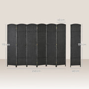 6 Panel Folding Room Divider, Privacy Screen, 240 x 170cm, Black