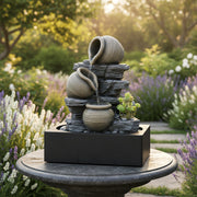 Tall Intdoor Water Fountain 3 Tiers Cascading Jugs Zen Meditation LED Waterfall