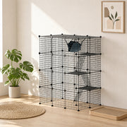 Large Cat Cage, Indoor Cat Enclosure, Four-Tier Cat Playpen with Hammock, Ramps