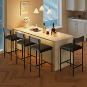 Set of 4 Black Faux Leather Bar Stools High Back Kitchen Breakfast Counter Chair