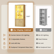 180cm Glass Door Display Cabinet, 6-Tier Lockable Office Storage Cabinet & Light