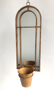 Arched Garden Wall Mirror with Planter Flower Pot Rusty Metal Rustic Outdoor