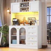 LED Kitchen Cupboard Tall Kitchen Cabinet w/ Glass Doors, Pantry Cupboard White