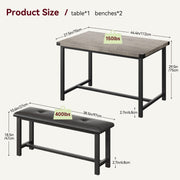 3-Piece Dining Set with 2 Benches, Stain Resistant, Steel Frame for Small Spaces