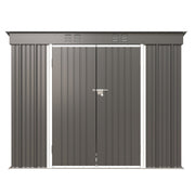 Garden Shed Pent Roof 4X8FT Metal Free Foundation Base Storage House Grey