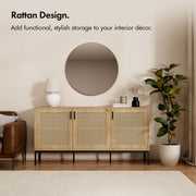 Rattan Effect Wide Sideboard for Living Room, With 6 Storage Shelves, Vonhaus