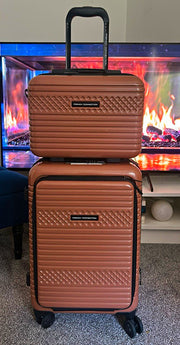 French Connection 2-Piece Brown Hard Shell Luggage Set, 4 Spinner, Telescopic