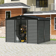 8 x10ft Garden Storage Shed with Double Sliding Door Grey Wood Effect, FREE BASE