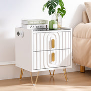 Modern LED Bedside Table nightstand with 2 Drawer w/ Wireless Charging & Station