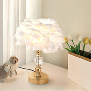 Fluffy Feather Tables Lamp Feather Shade Lampshade Bedside Night Light Gold Base