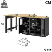 360° Dining Bar Table Kitchen Island, With Storage Cabinet & LED Lights, Black