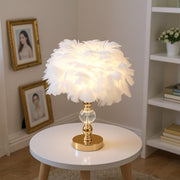 Fluffy Feather Tables Lamp Feather Shade Lampshade Bedside Night Light Gold Base