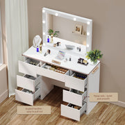 Vanity Makeup Desk Dressing Table with Led Lights Large Mirror 7 Drawers White