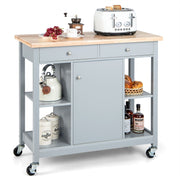 Mobile Kitchen Island Cart Rolling Kitchen Island w/4 Open Shelves Grey