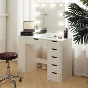 White Dressing Vanity Table Wood Makeup Desk with LED Lights Mirror 6 Drawers
