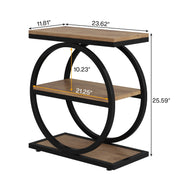 Narrow End Table with 3 shelves Industrial Wood Side Table with Metal Frame