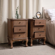 Pair Of 2 Dark Wood 3 Drawer Bedside Table bedroom furniture