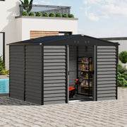 8 x10ft Garden Storage Shed with Double Sliding Door Grey Wood Effect, FREE BASE