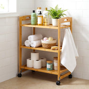 3-Tier Storage Rolling Cart Bamboo Utility Cart w/4 Universal Wheels