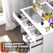 Dressing Table with 3 Colors Hollywood LED Mirror & Glass Top Vanity Table