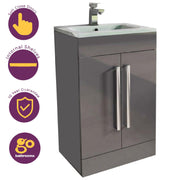 Bathroom Sink Cabinet 51cm Anthracite Storage Cupboard & Glass Basin | Newton