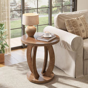 Round End Table, Farmhouse Wooden Side Sofa Table Accent Table for Living Room