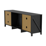 Black 70inch TV Stand Unit Cabinet with Electric Fireplace & 12 Colour LED Light