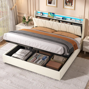 5ft King Size Ottoman Bed Frame Hydraulic Storage RGB LED Charging Station