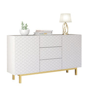 Sideboard Cabinet Storage Cupboard Buffet Luxury Patterned White Gold 140cm