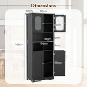 148cm Tall White Bathroom Storage Cabinet with Frosted Glass Doors Black