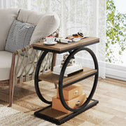 Narrow End Table with 3 shelves Industrial Wood Side Table with Metal Frame