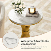 Round End Table Modern Faux Marble Side Table with Metal Base for Living Room