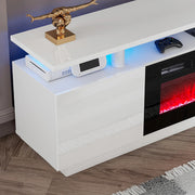 TV Stand Cabinet High Gloss White Electric Fireplace Unit W/ LED 12 Colour Flame