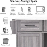 Kitchen Island Cart !SALE! Rolling Storage Cabinet Drop Leaf Trolley Grey