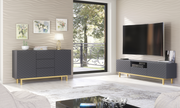 Sideboard TV Cabinet Storage Cupboard Buffet Diamond Pattern Grey Gold 140cm