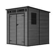 6x6ft Grey Garden Shed Outdoor Plastic Utility Tool Storage House with Windows