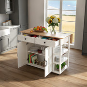 2 Doors 2 Drawers Rolling Kitchen Island with Drop Leaf Tabletop and UK Socket