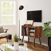 Record Player Stand with Vinyl Storage, Mid-Century Turntable 2, Brown