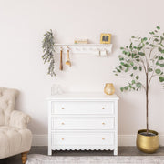 Large White Washed Mango Wooden Wall Shelf with Hooks - 100cm
