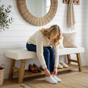 55'' Modern Upholstered Solid Wood Entryway Bench with Shoe Storage for Hallway