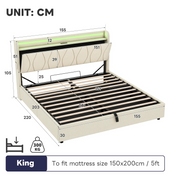 5ft King Size Ottoman Bed Frame Hydraulic Storage RGB LED Charging Station