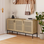 Wide Sideboard for Living Room, Rattan Effect With 6 Storage Shelves