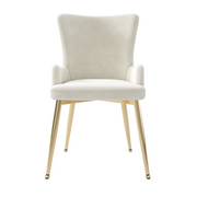 Set of 2 Velvet Dining Chairs Beige Upholstered Gold Metal Legs Kitchen Chairs